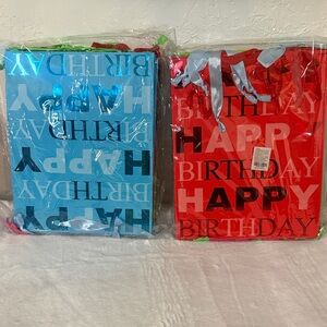 NEW- Happy Birthday Gift Bags Set - Red Blue, pink and green.